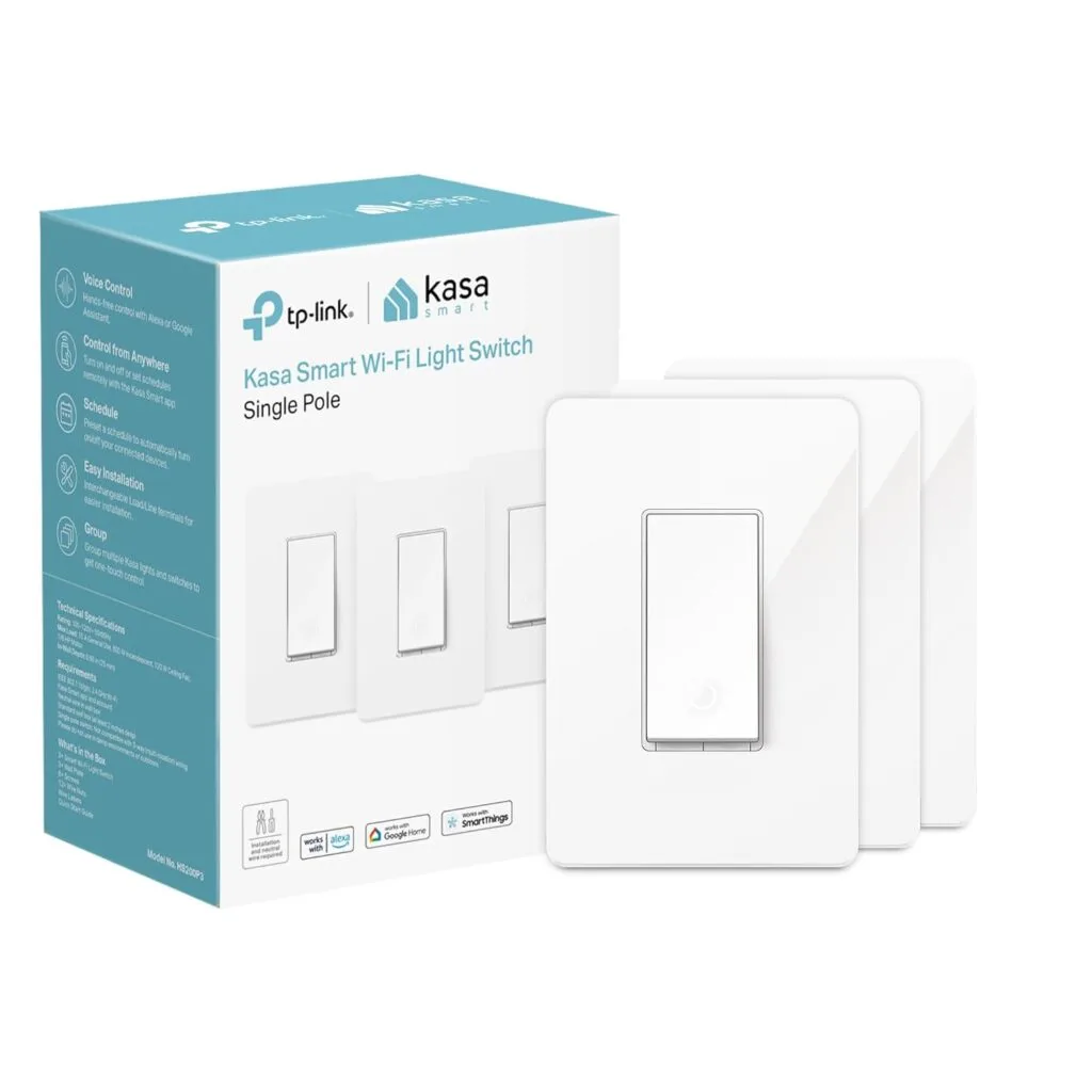 Kasa Smart Light Switch HS200P3, Single Pole, Needs Neutral Wire, 2.4GHz Wi-Fi Light Switch Compatible with Alexa and Google Home, UL Certified, No Hub Required, 3 Count -Pack of 1 , White Kasa Smart Light Switch HS200P3, Single Pole, Needs Neutral Wire, 2.4GHz Wi-Fi Light Switch Compatible with Alexa and Google Home, UL Certified, No Hub Required, 3 Count -Pack of 1 , White