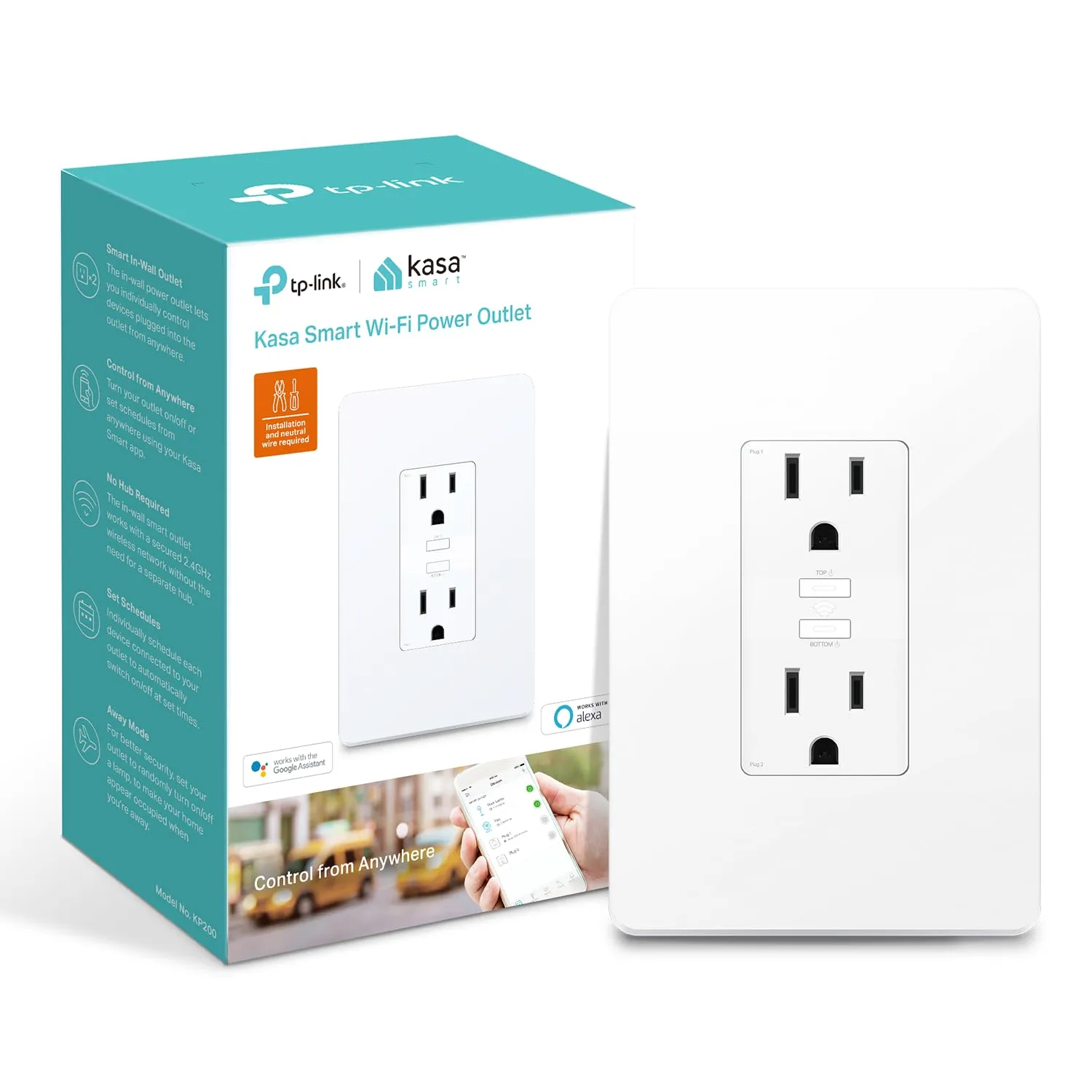 Kasa Smart Plug KP200 In Wall Smart Home Wi Fi Outlet Works