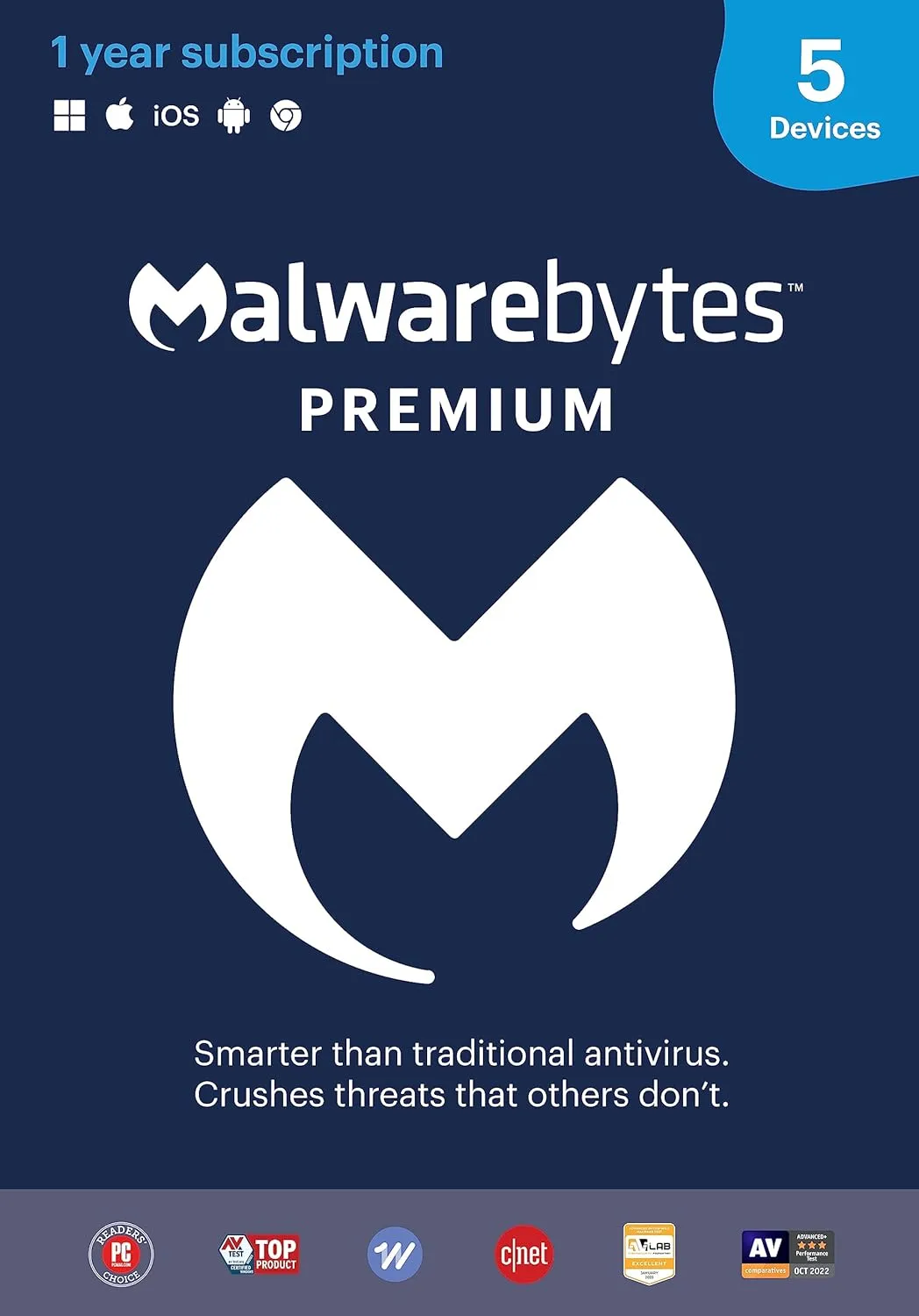 Malwarebytes Premium Software 5 Device 1 Year Windows Mac