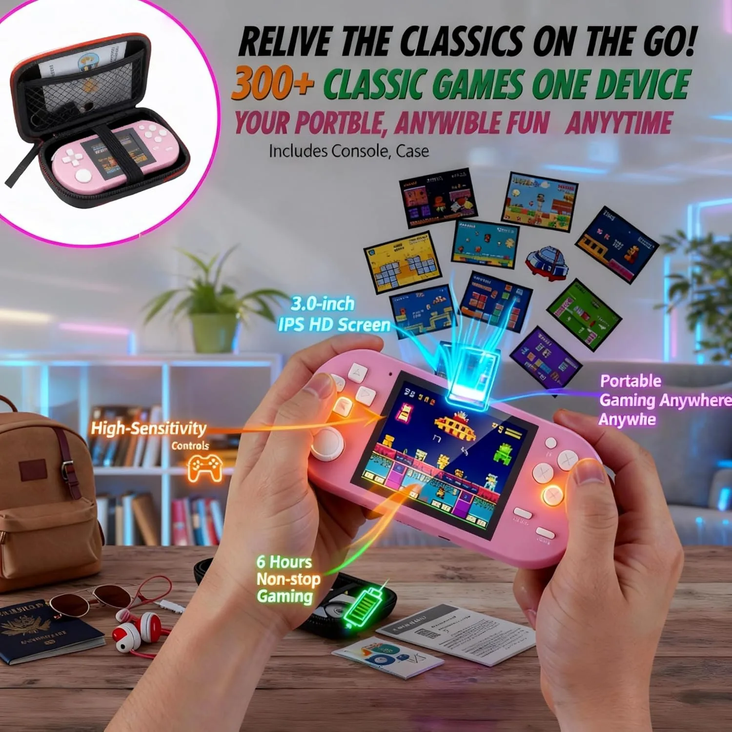 1771332577 254 16 Bit Handheld Game Console 3 Inch HD Screen 300 in 1