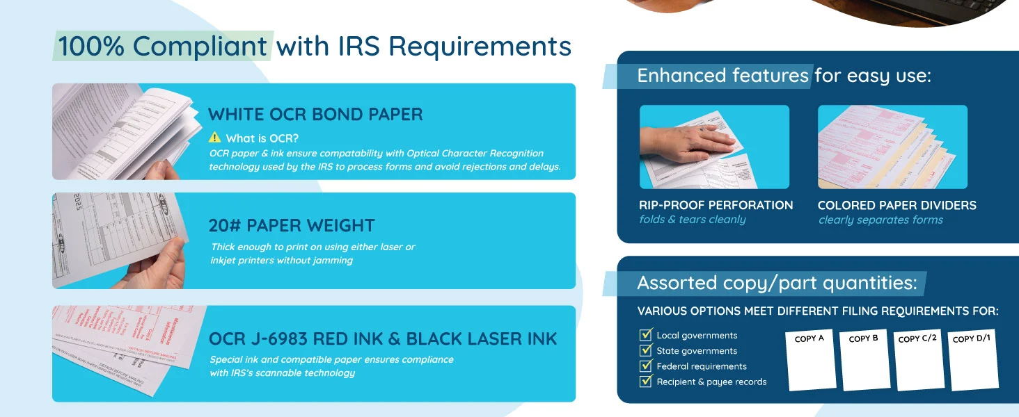 Tax form compatability with IRS standards plus added easy to use features