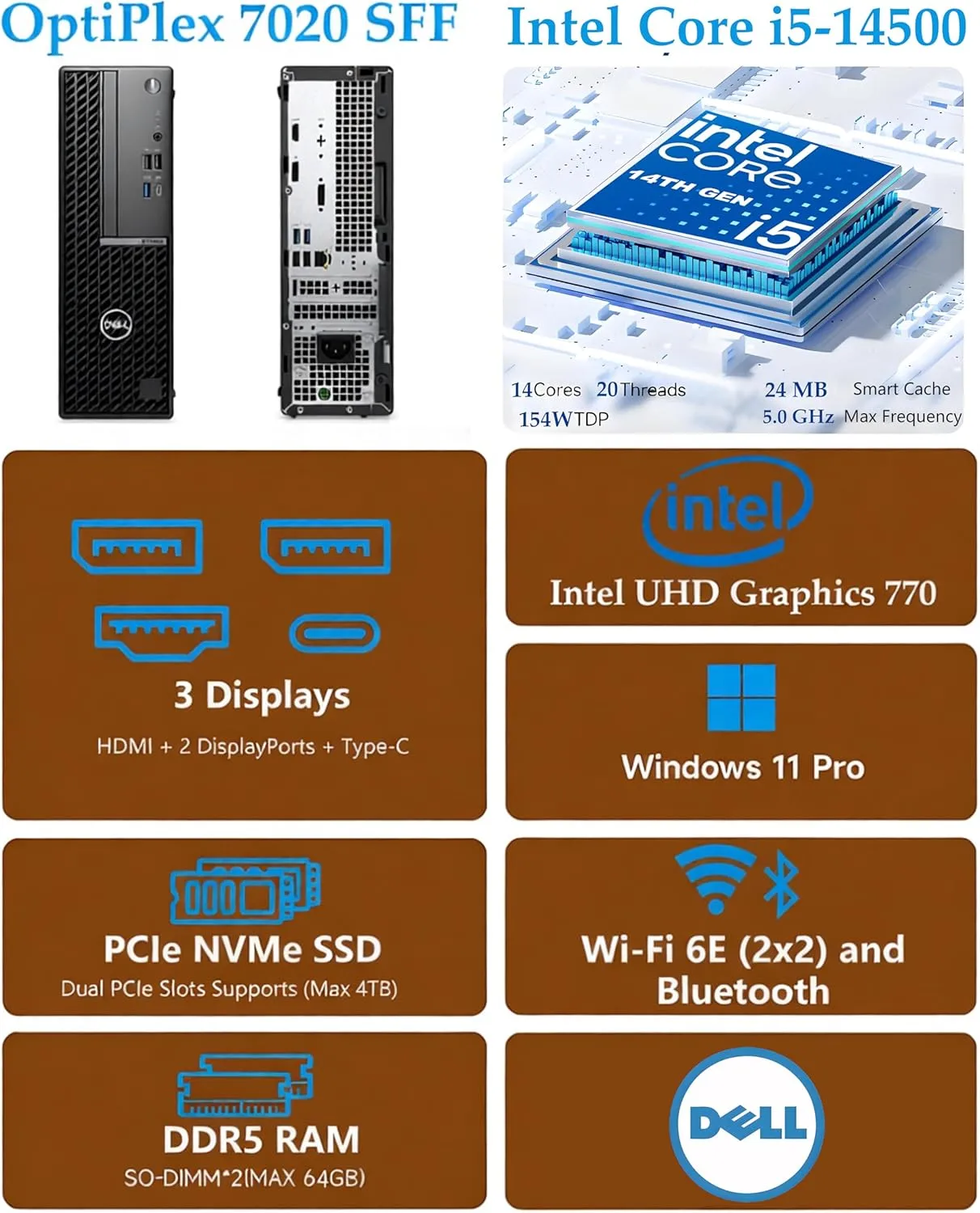 1771583720 699 Dell OptiPlex 7020 Desktop Computer SFF Intel 14 Core i5 14400 16GB