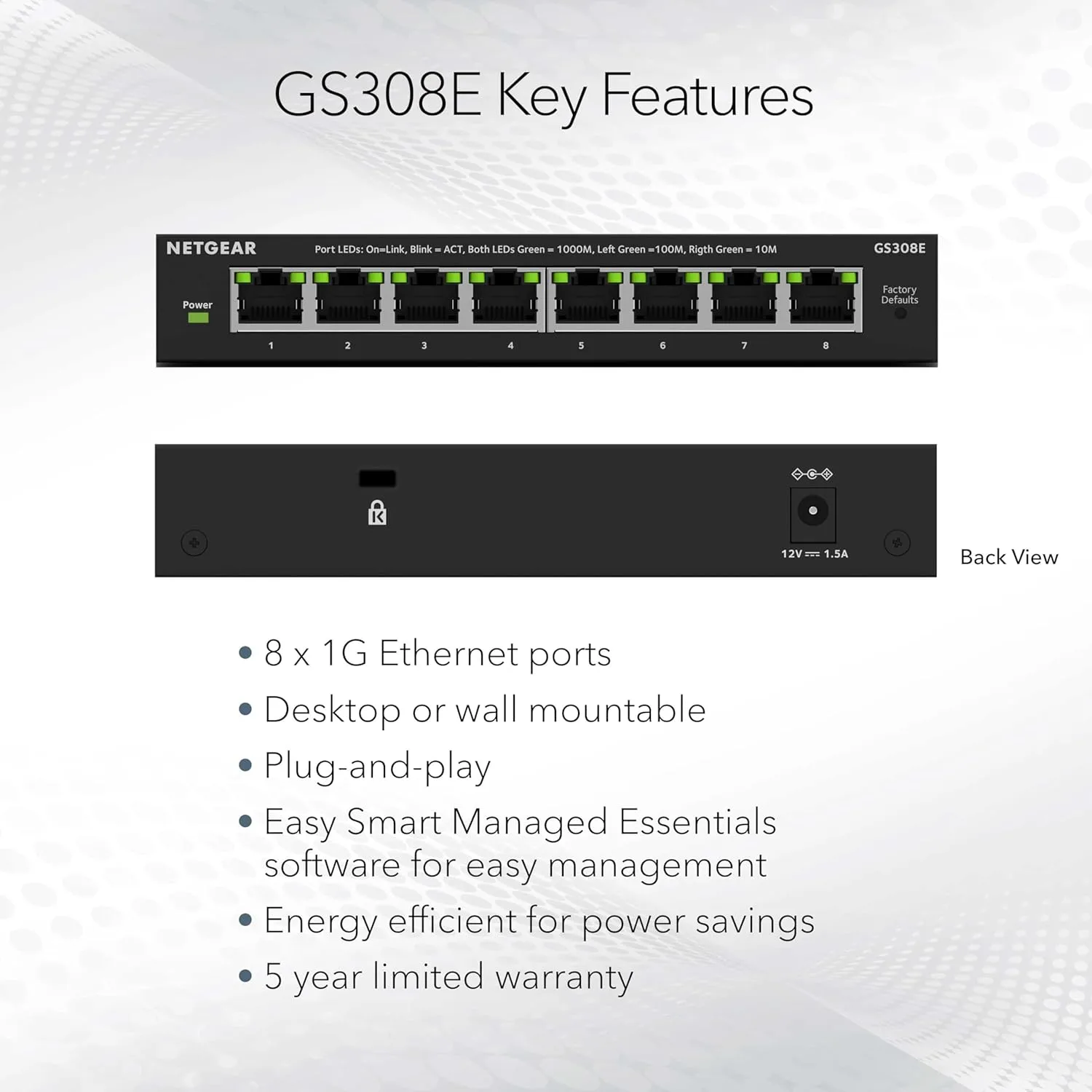 1771750275 808 NETGEAR 8 Port Gigabit Ethernet Easy Smart Managed Essentials Switch GS308E