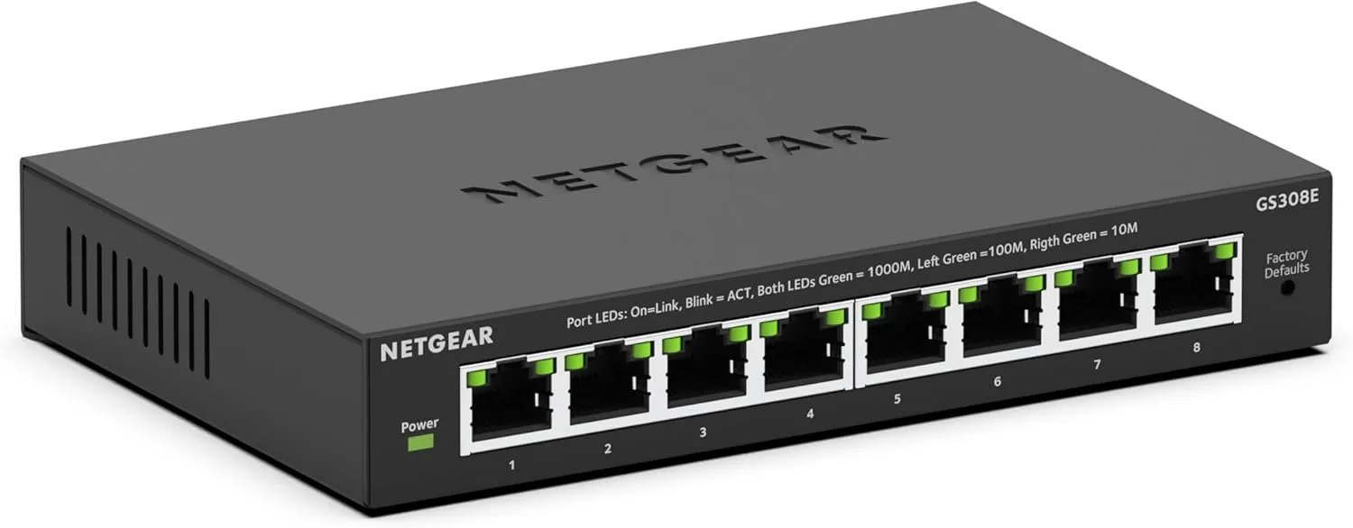 NETGEAR 8 Port Gigabit Ethernet Easy Smart Managed Essentials Switch GS308E