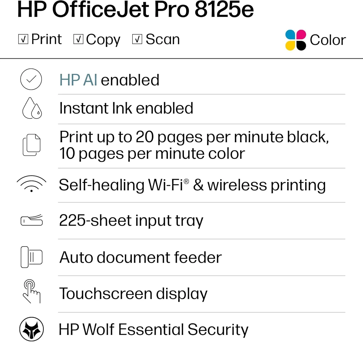 1772452319 848 HP OfficeJet Pro 8125e Wireless All in One Color Inkjet Printer Print