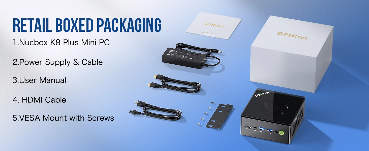 mini pc ryzen 7 8845hs retail boxed packaging hdmi cable power supply adapter user manual vesa