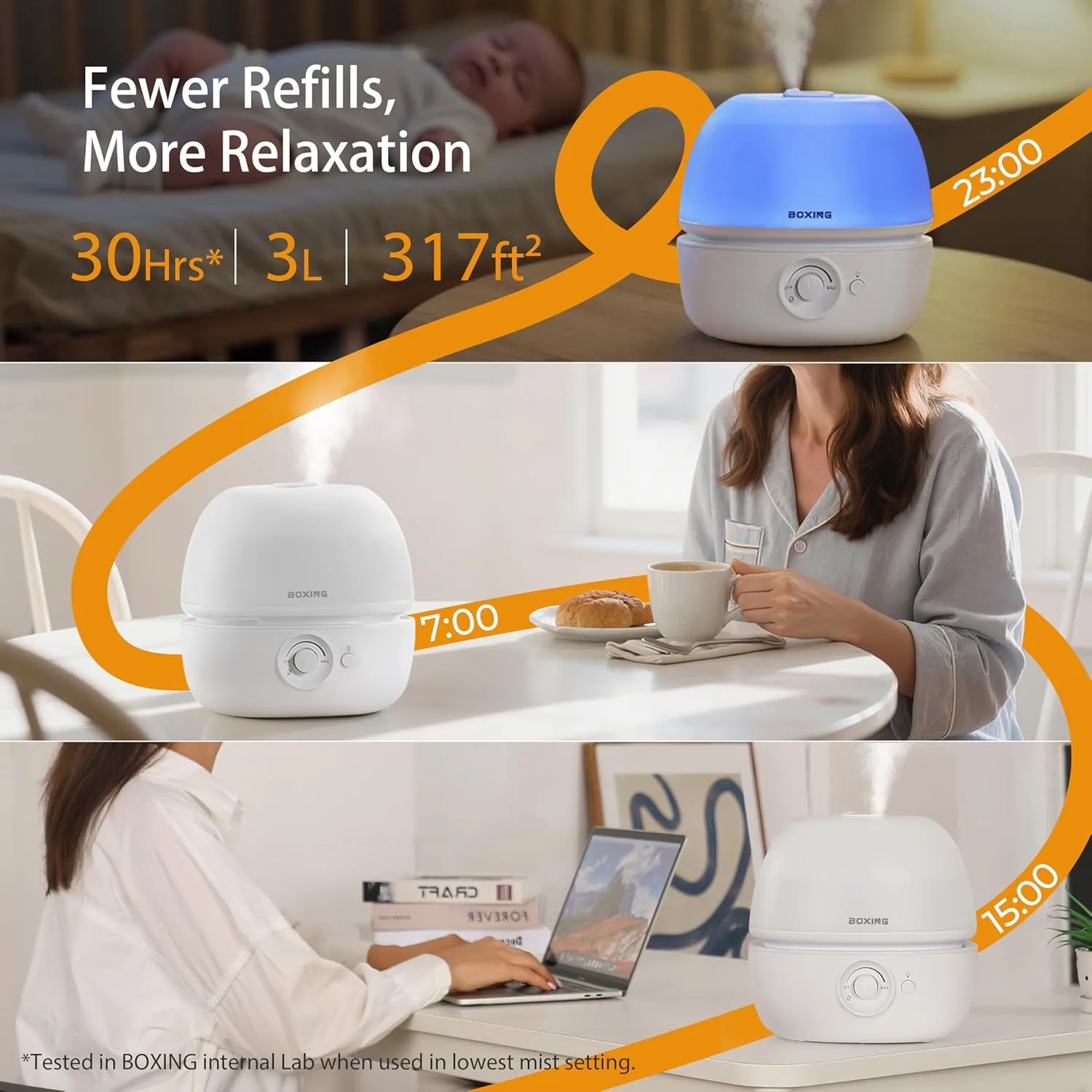 1773523797 967 BOXING 3L Cool Mist Humidifier Ultra Quiet 20dB for Bedroom