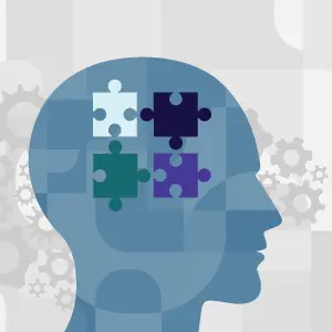 Head with jigsaw puzzles pieces inside