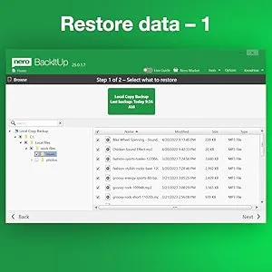 Select data to restore 