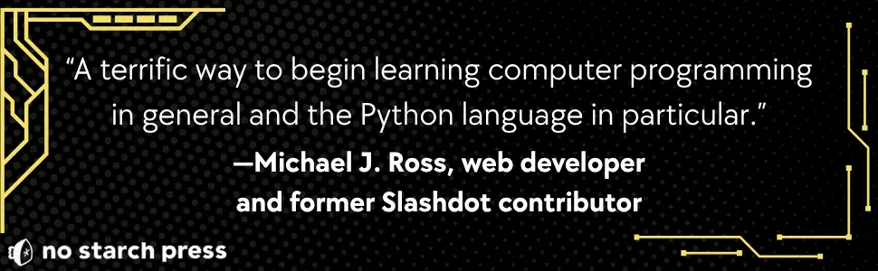 Review of Python Crash Course on black background with No Starch Press logo