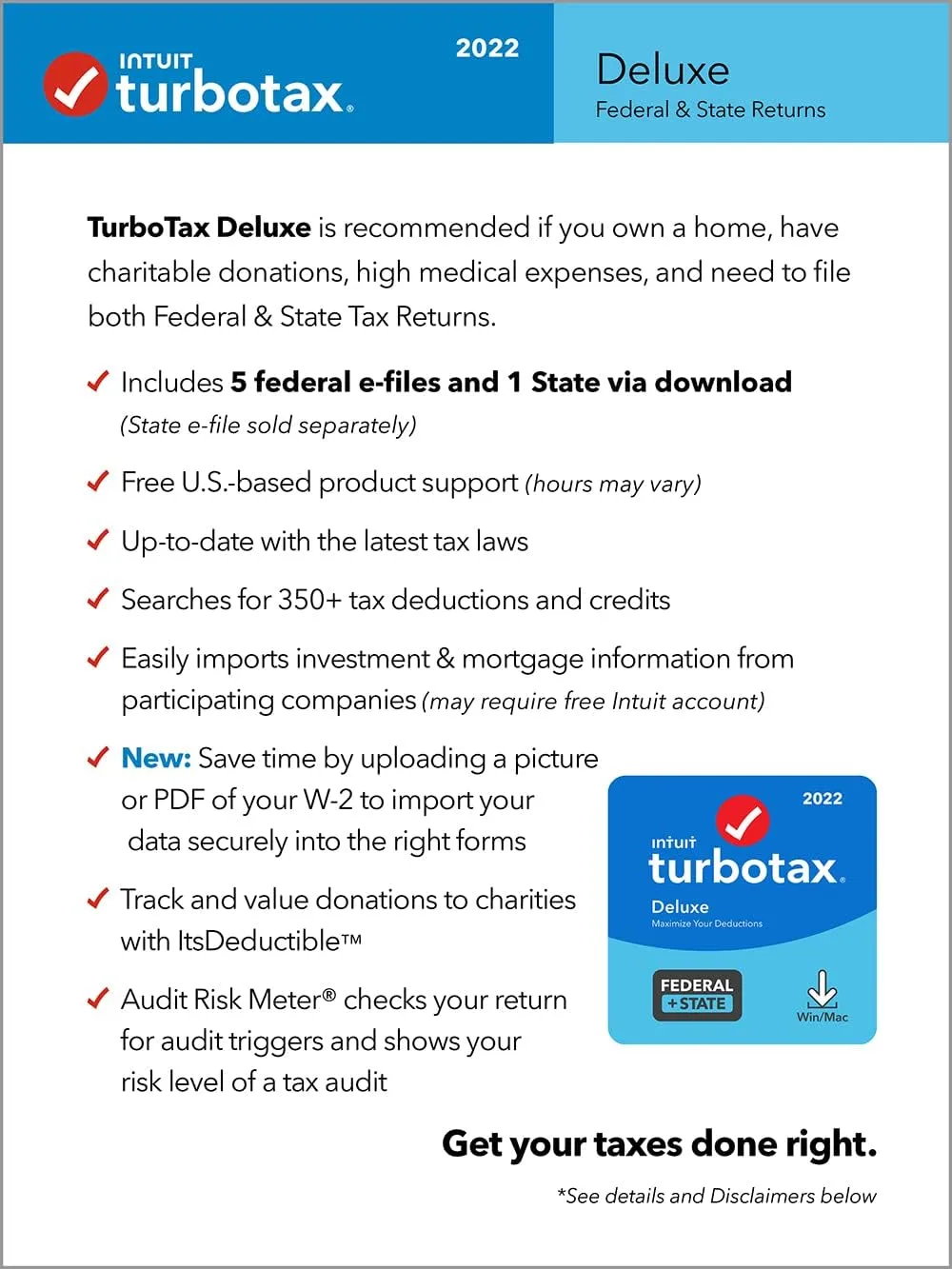 1769463306 833 Old Version TurboTax Deluxe 2022 Tax Software Federal and State