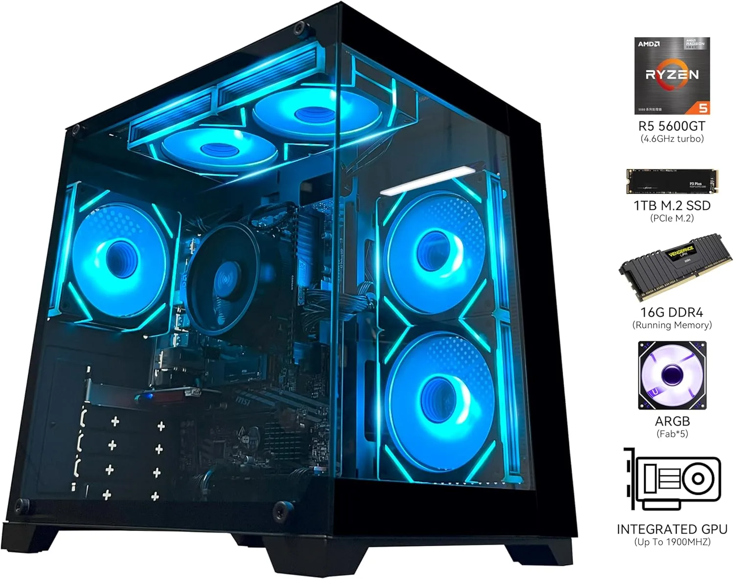 1769572116 888 Gaming PC Desktop Computer AMD Ryzen 5 5600GT16GB DDR4 3200MHz1TB