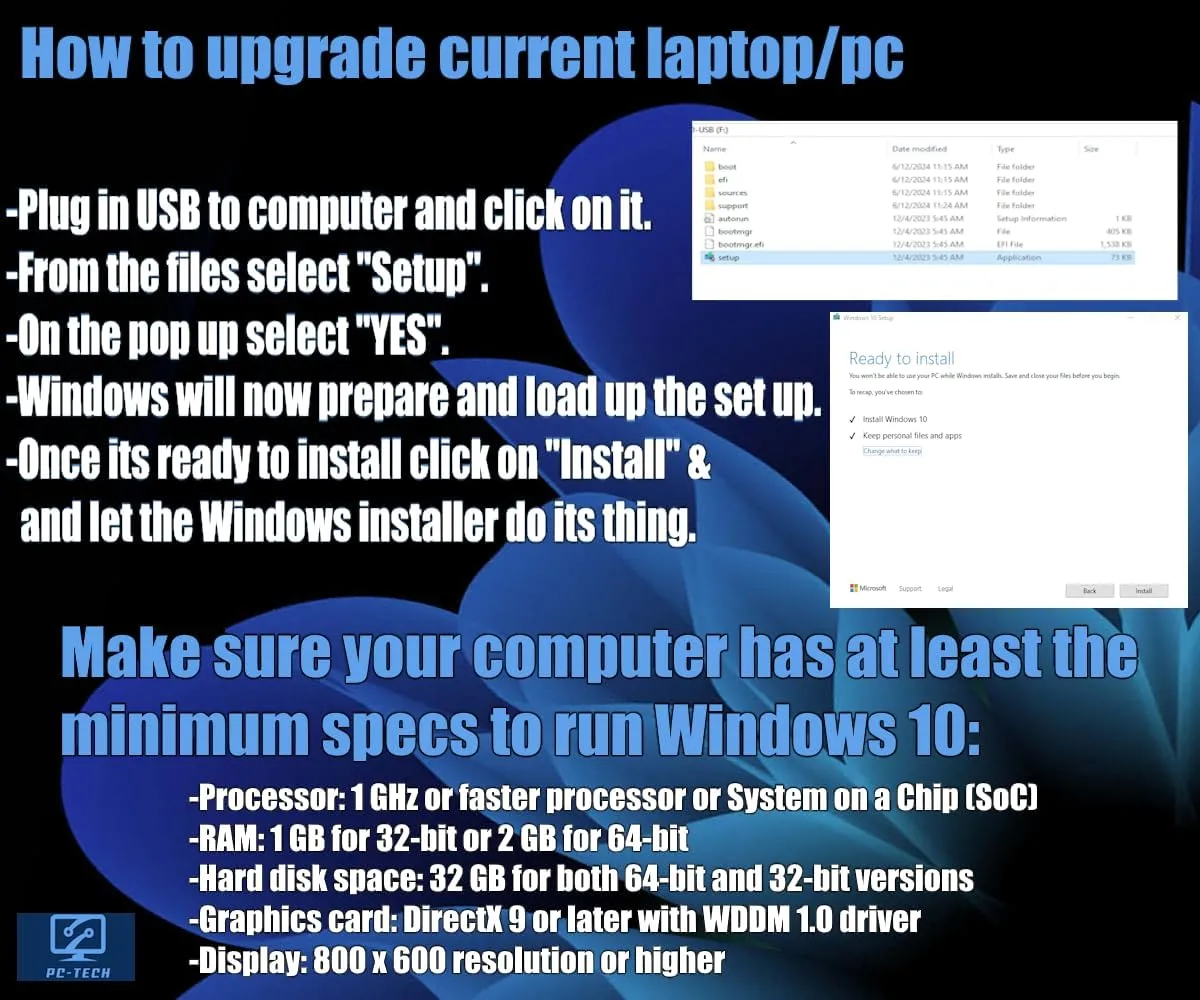 1769719638 335 PC TECH Compatible with Windows 10 Professional 64 Bit USB With