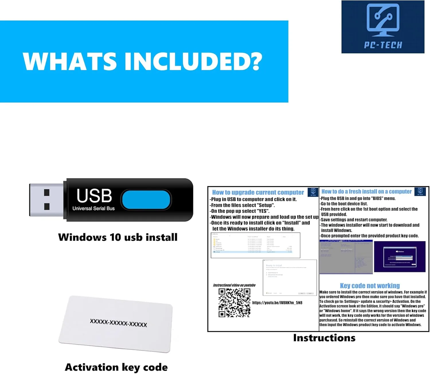 1769719638 896 PC TECH Compatible with Windows 10 Professional 64 Bit USB With