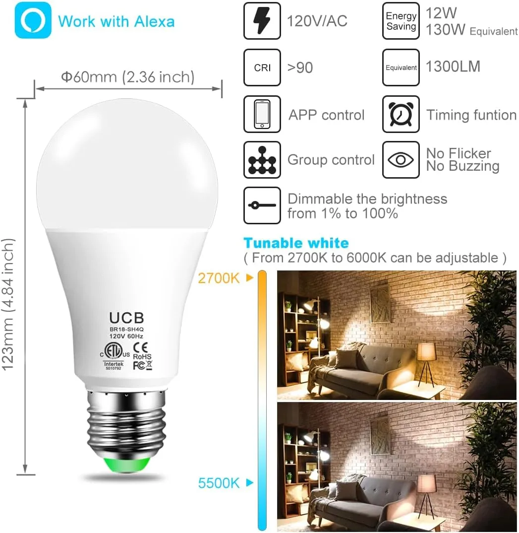 1769766812 410 UCB Alexa Light Bulb 130W Equivalent Smart Light Bulbs Warm