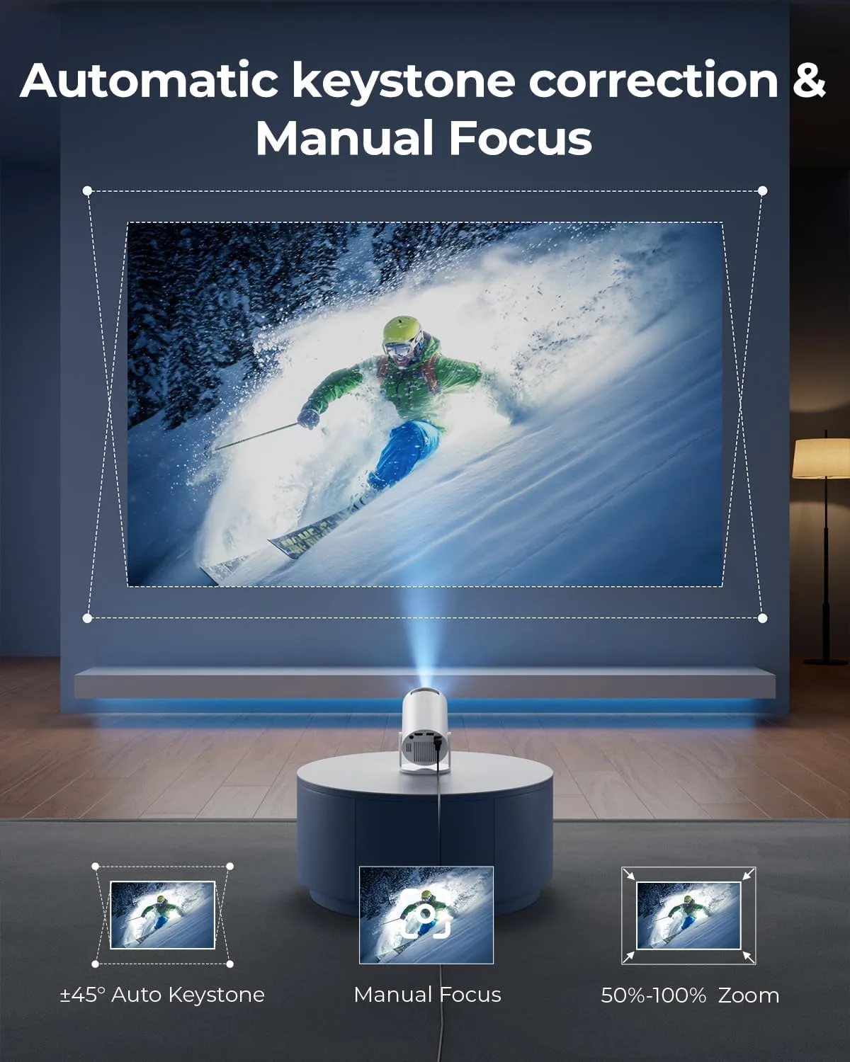 1769868012 731 CLOKOWE Mini Projector with WiFi and Bluetooth Built in Apps Smart