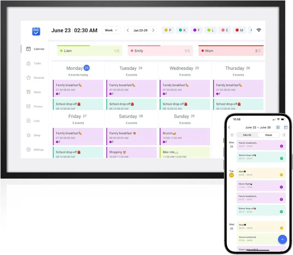 LOOFII 10.1 Inch Smart Digital Calendar – HD Touchscreen Family Planner & Calendar with Chore Chart & Meal Planner (Black White)