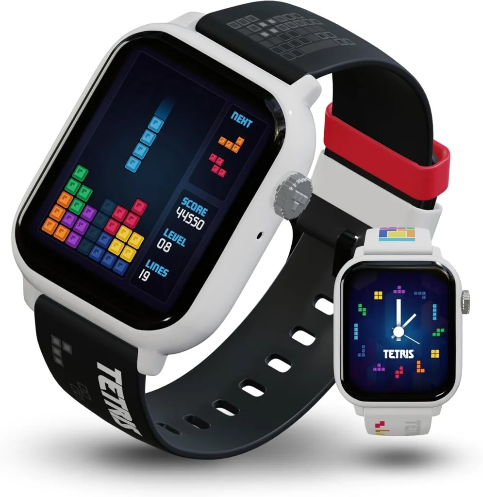 Tetris®: My Play Watch – Retro Gaming Smart Watch, No WiFi or BT, Built-in Tetris®, Custom Watch Faces, Classic Arcade Sound, Heart Rate Monitor, IP67 Water Resistant.
