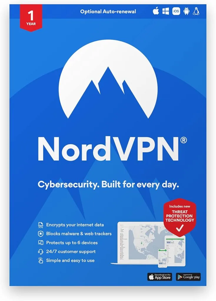 NordVPN Standard – 1-Year VPN & Cybersecurity Software Subscription For 6 Devices – Block Malware, Malicious Links & Ads, Protect Personal Information | PC/Mac/Mobile | Activation Code via Mail