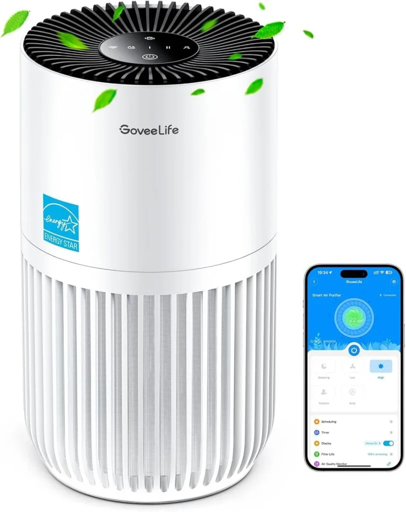 GoveeLife Mini Air Purifier for Bedroom, Smart Filter Air Purifier with App Alexa Control for Pet Hair, Odors, Pollen, HEPA Portable Air Cleaner with 3 Speeds, 2 Modes, Timer, Aroma for Home