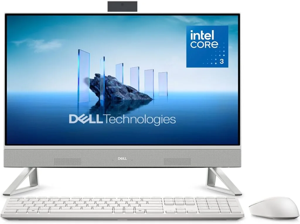 Dell 24 All-in-One Desktop ec24250-23.8-inch FHD Display, Intel Core 3 Processor 100U, Intel Graphics, 8GB DDR5 RAM, 512GB SSD, Windows 11 Home, Onsite Service+6 Months Retail Migrate – White