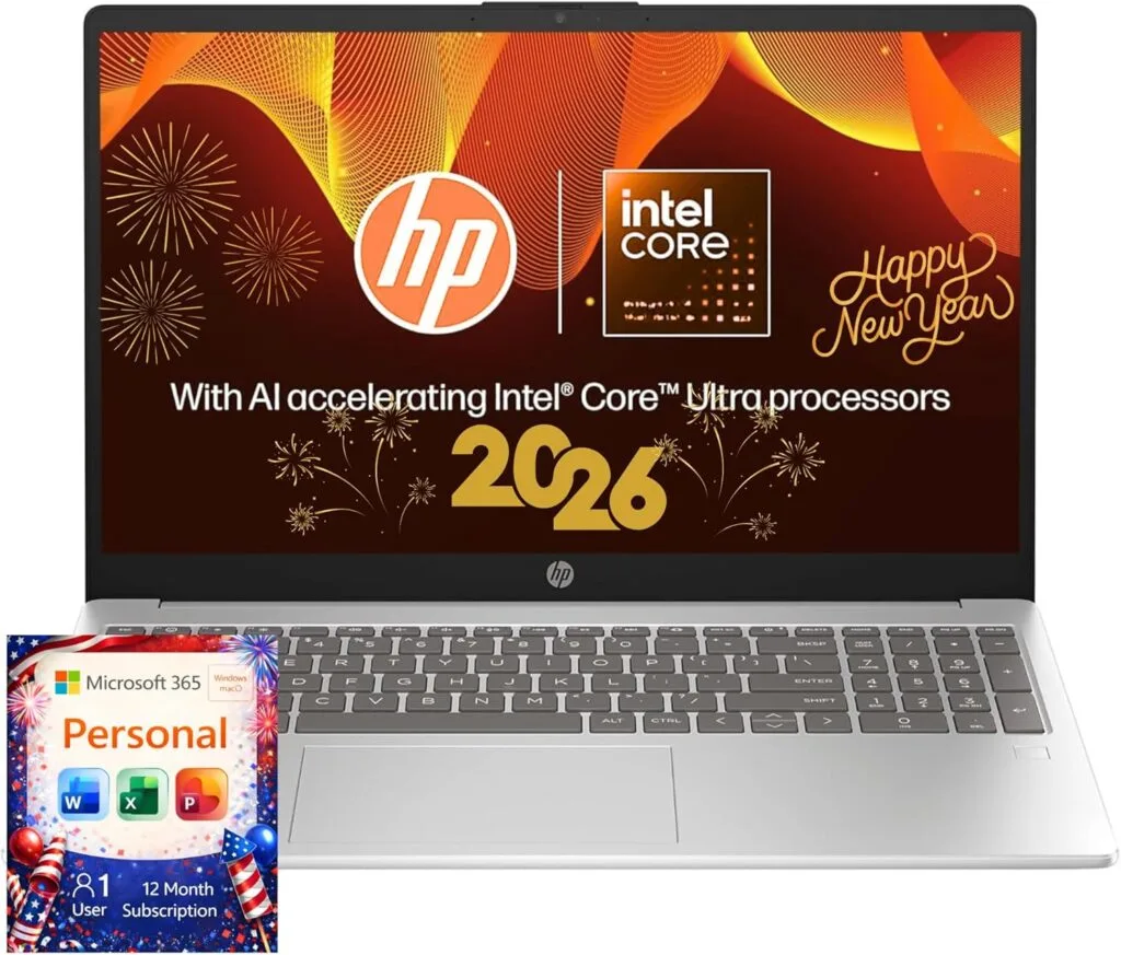 HP 15.6″ Laptop with Microsoft 365-1.1TB Storage – 8GB Memory – Intel Inside | Anti-Glare Display, 128GB SSD and 1TB Cloud Storage, 4-Cores CPU, Fast Charge and 12hrs Battery, no Mouse