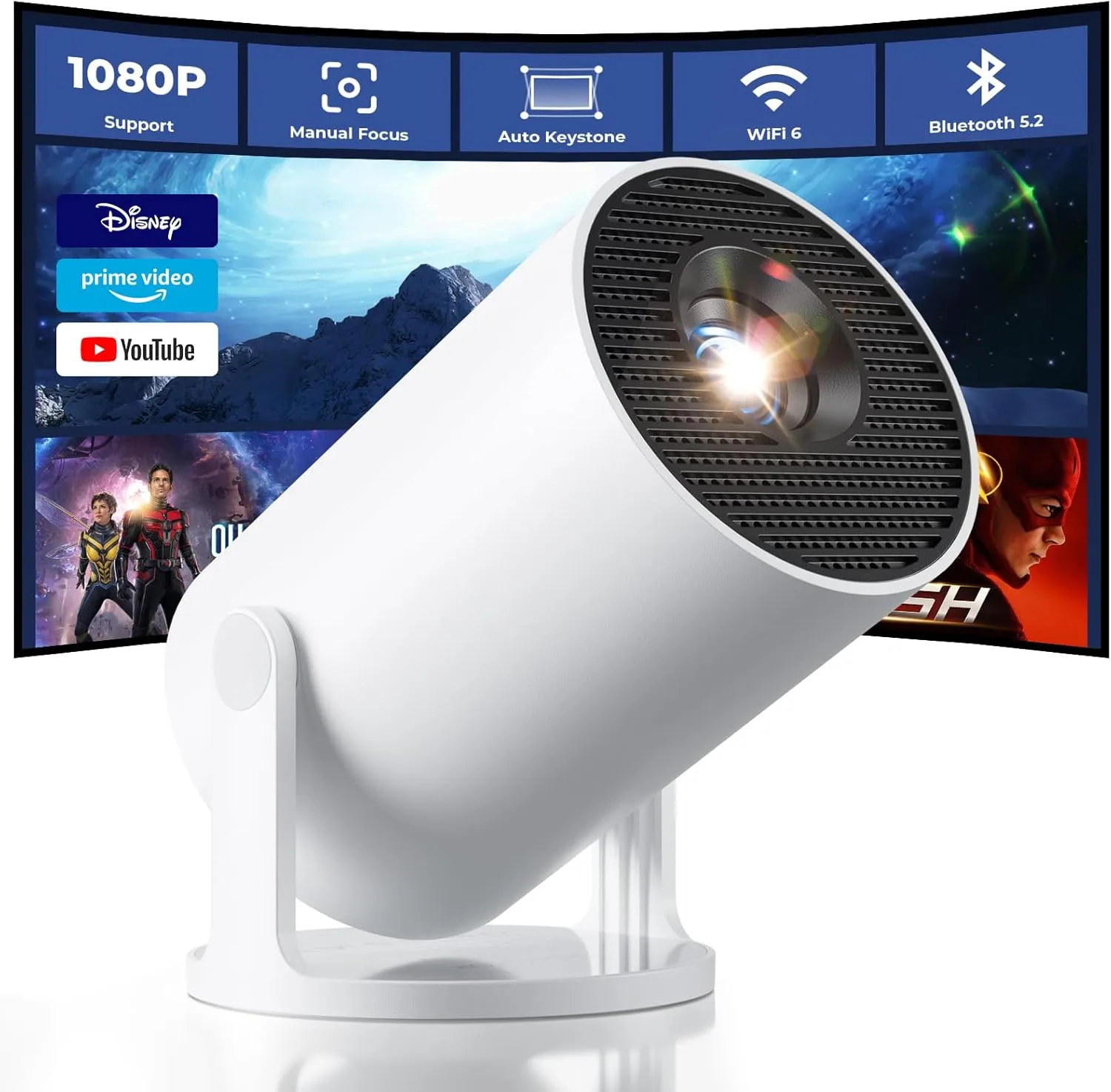CLOKOWE Mini Projector with WiFi and Bluetooth Built in Apps Smart