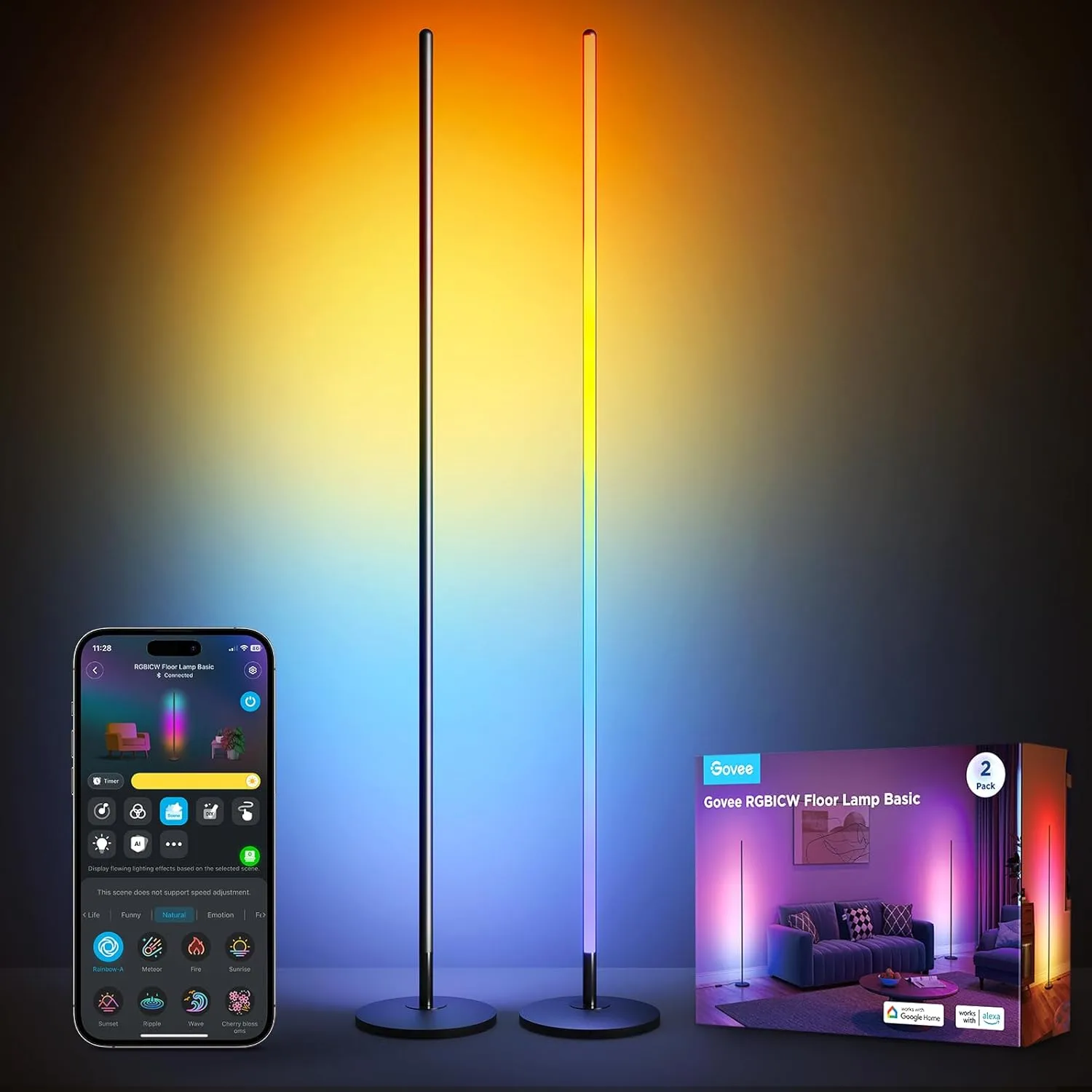 Govee RGBIC Floor Lamp Basic 2 Pack Compatible with Alexa LED