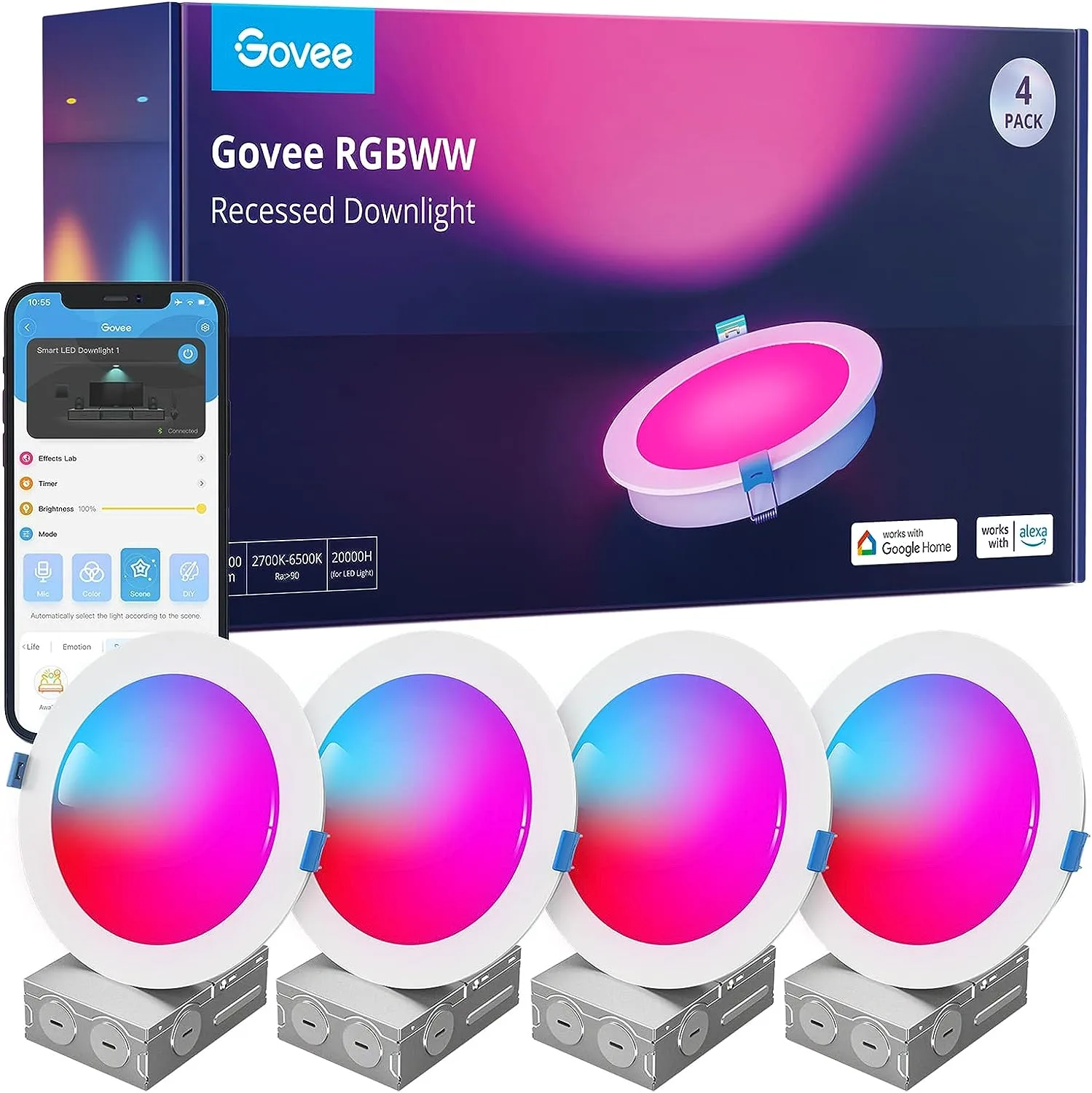 Govee Smart Recessed Lighting 6 Inch Wi Fi Bluetooth Direct Connect