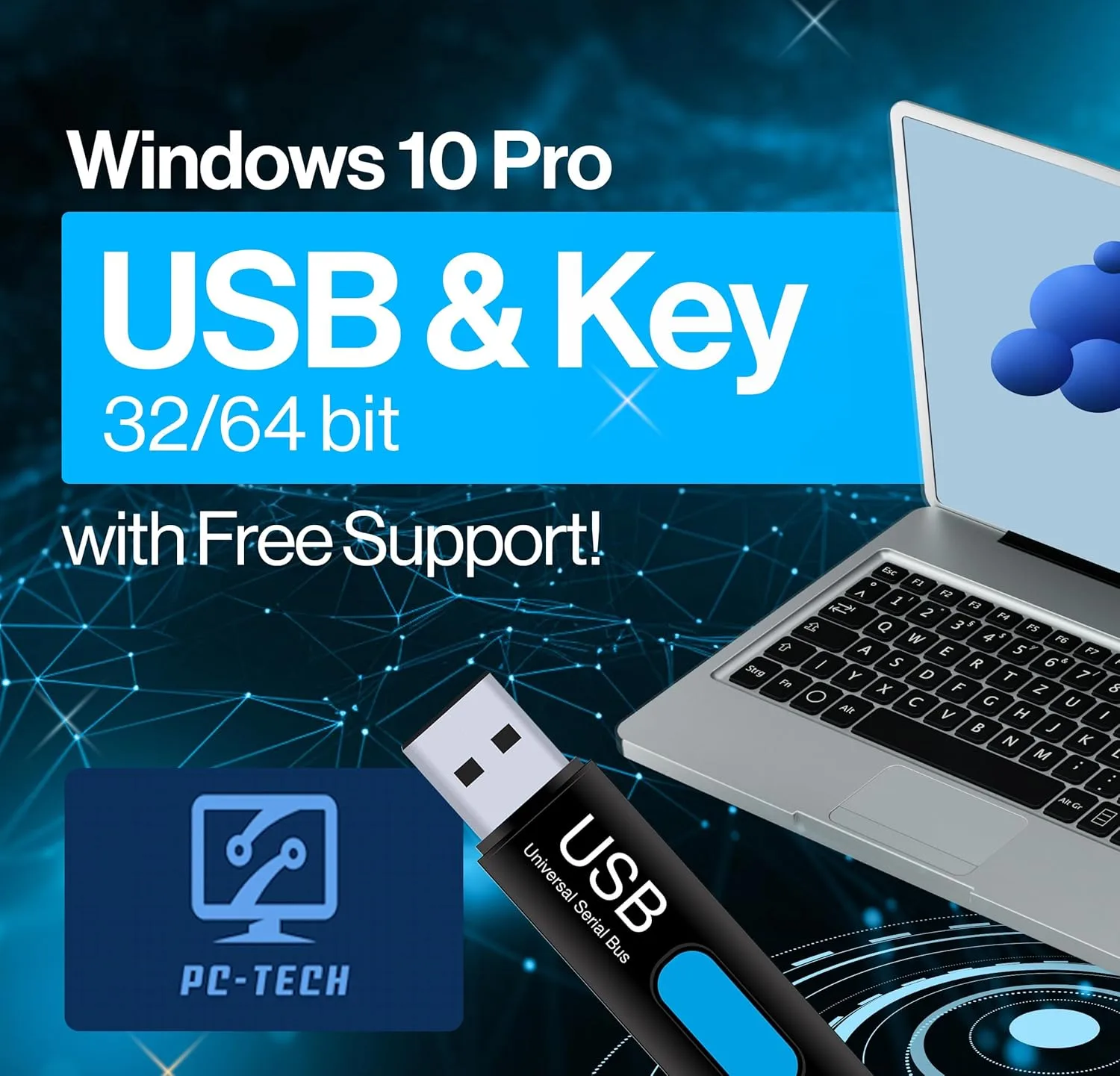 PC TECH Compatible with Windows 10 Professional 64 Bit USB With