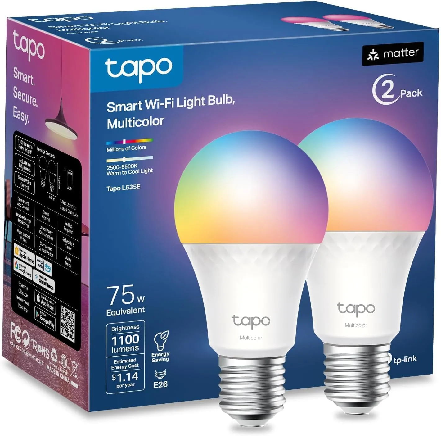 TP Link Tapo Smart Light Bulbs 1100 Lumens High Brightness 75W