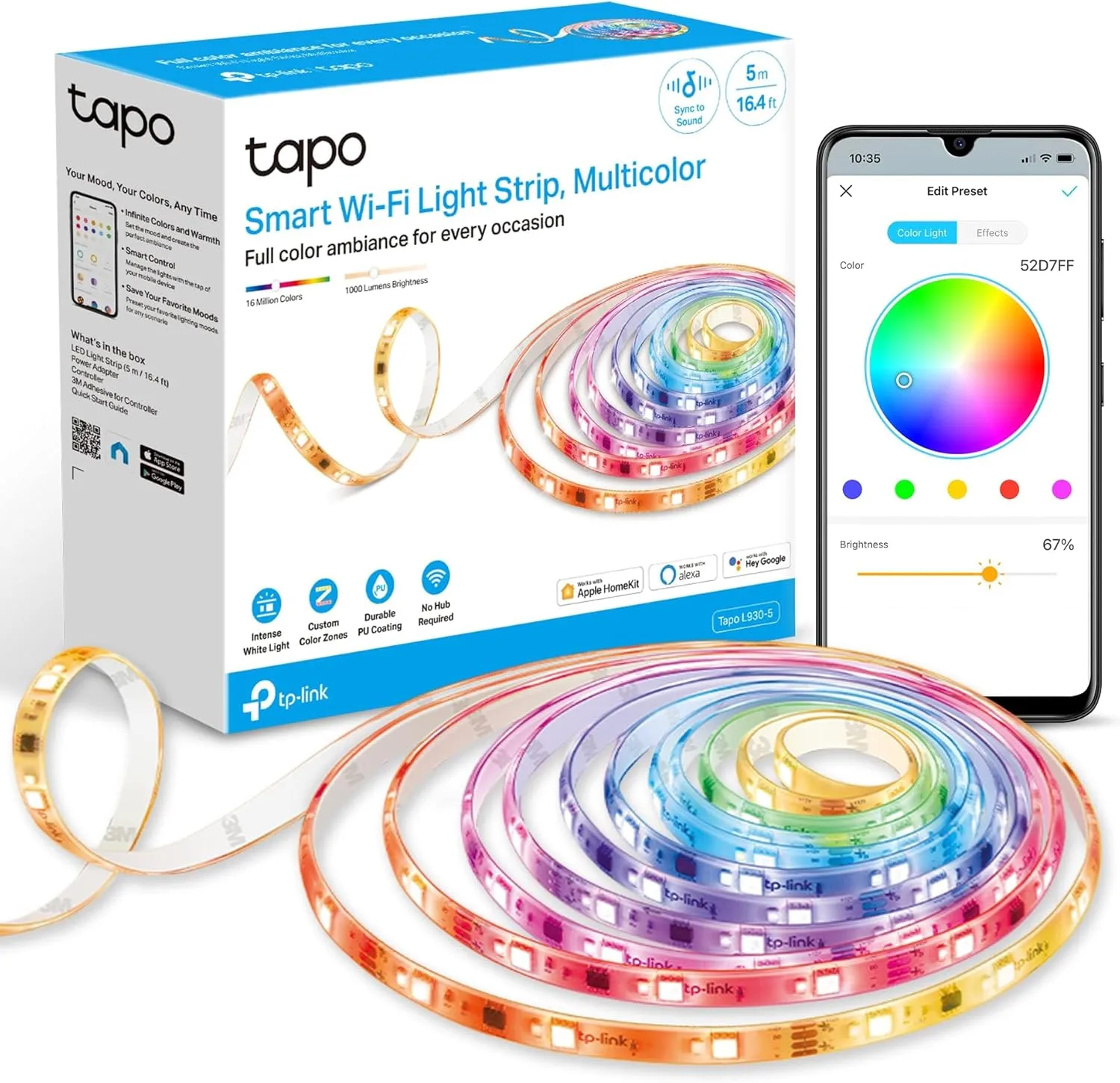 Tapo TP Link RGBWIC Smart LED Light Strip 164Ft 1000 Lumens