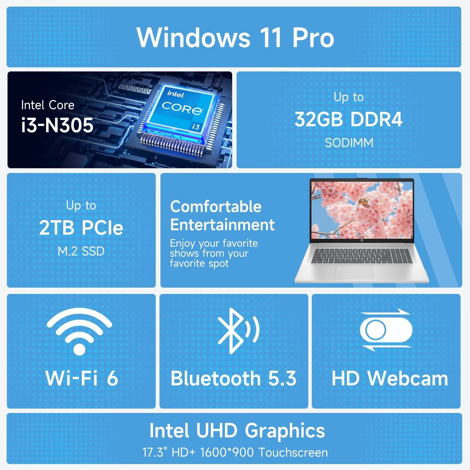 1770158337 176 HP High Performance 173 Laptop 173 HD Touchscreen 8 Cores Intel i3 N305