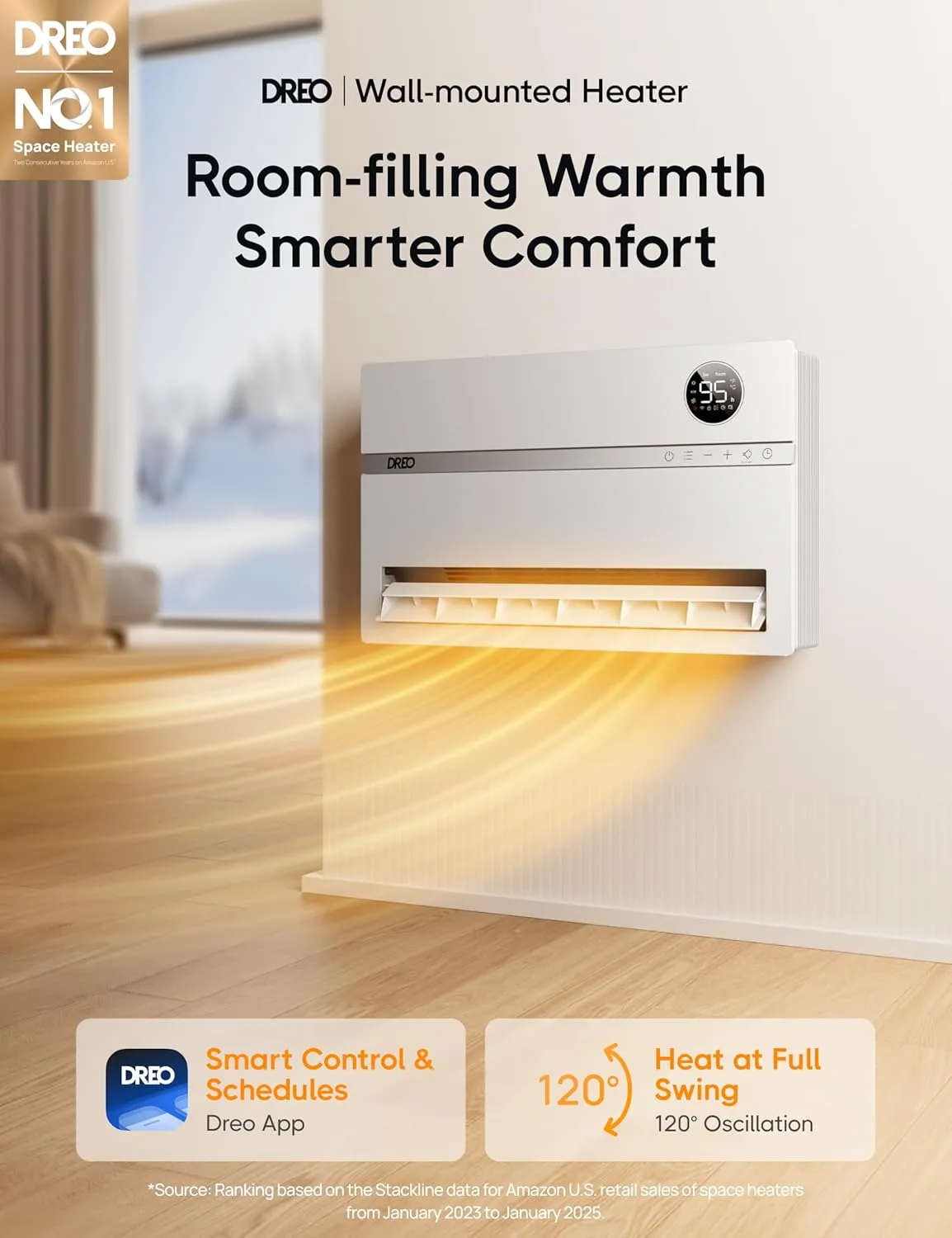 1770618388 454 Dreo Smart Wall Heater Electric Space Heater for Bedroom 1500W
