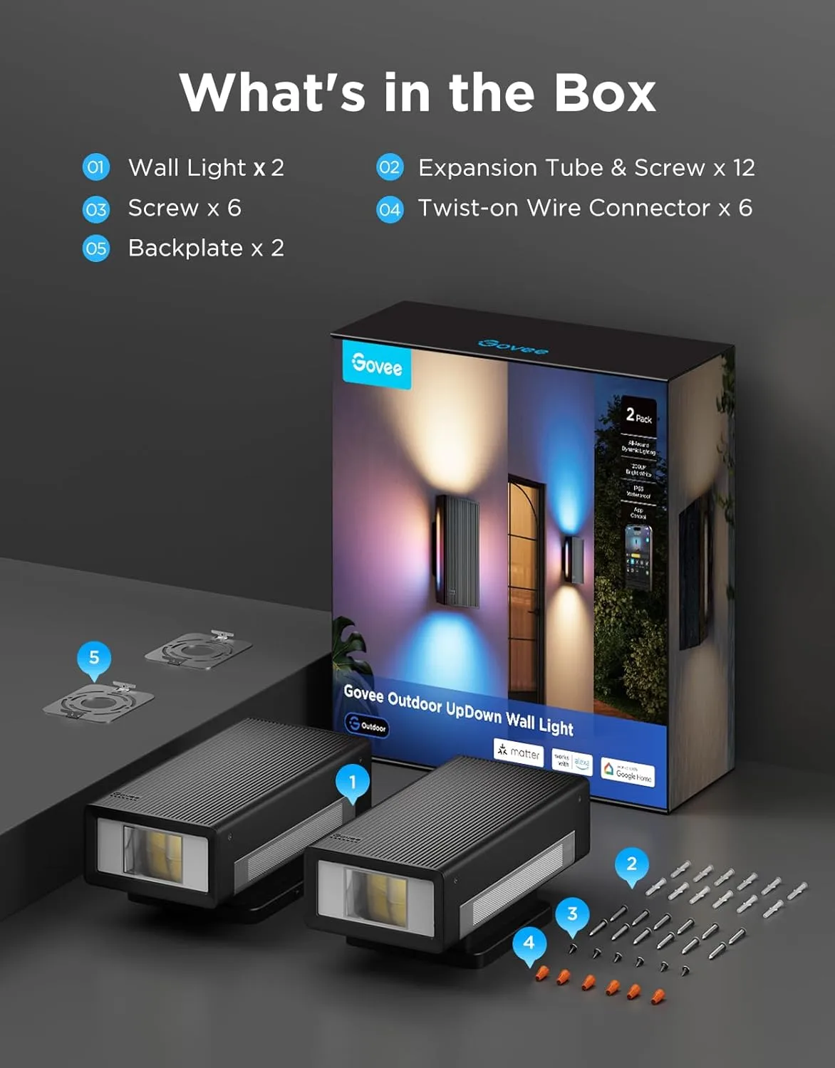 1770935348 45 Govee Outdoor UpDown Wall Light 2 Pack 1200LM RGBICWW Smart