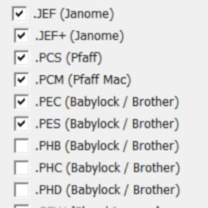 File type selection in Embrilliance Thumbnailer