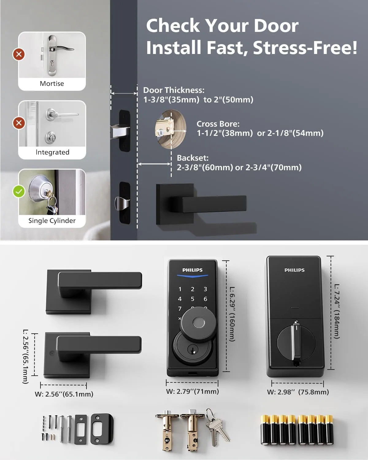 1771346136 61 Philips Wi Fi Smart Lock with Handles WiFi Keyless Entry Front