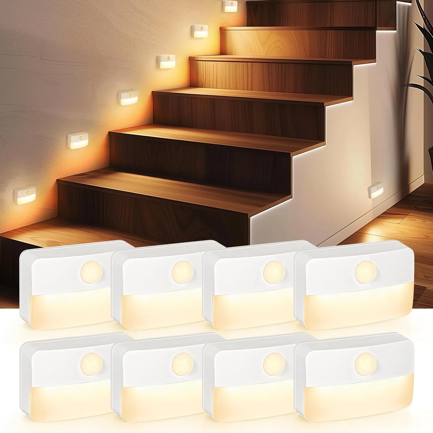 8 Pack Motion Sensor Stair Light for Indoor Battery Operated