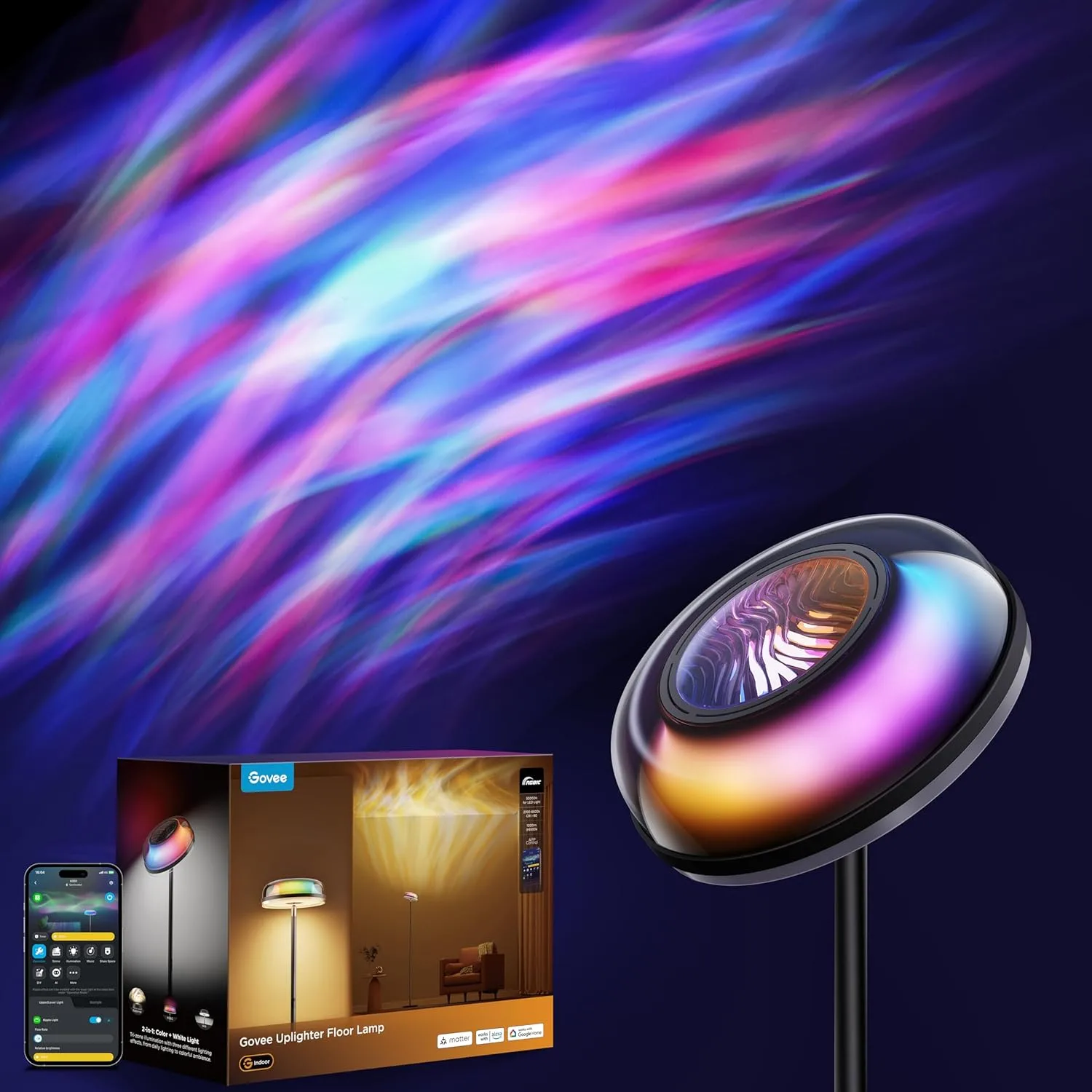 Govee Uplighter Floor Lamp for Living Room RGBIC Ripple Projector