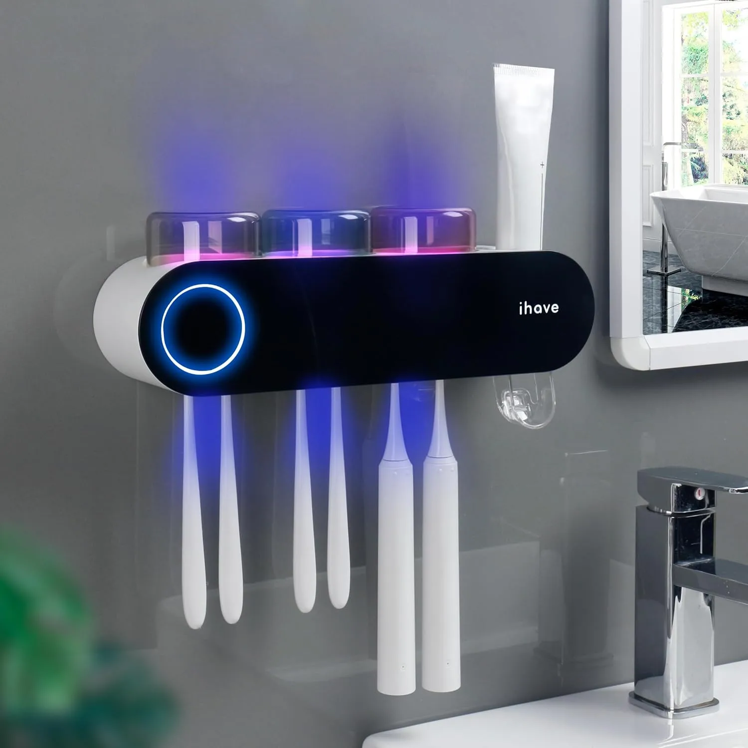 iHave Wall Mounted Electric Toothbrush Holders with 3 Cups UV