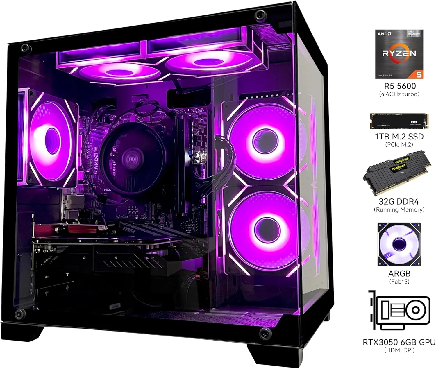 1772406461 101 Gaming Desktop Computer PCAMD Ryzen 5 5600RTX3050 6GB32GB RAM and