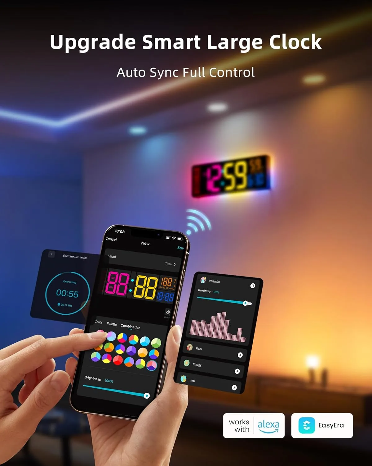 1772727801 947 Smart Digital Wall Clock with App Control 165 Large RGBIC