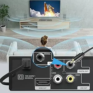 Coaxial digital audio output on DuraPlay DVD player connected to surround sound system