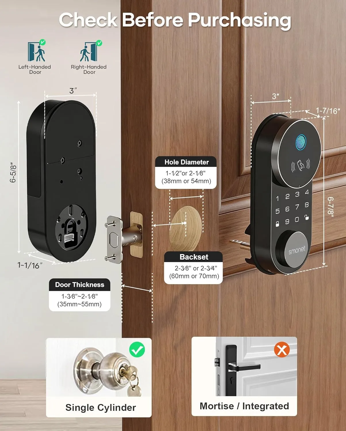 1773649817 775 Smart Lock AH1 SMONET Fingerprint Keyless Entry Door Lock with
