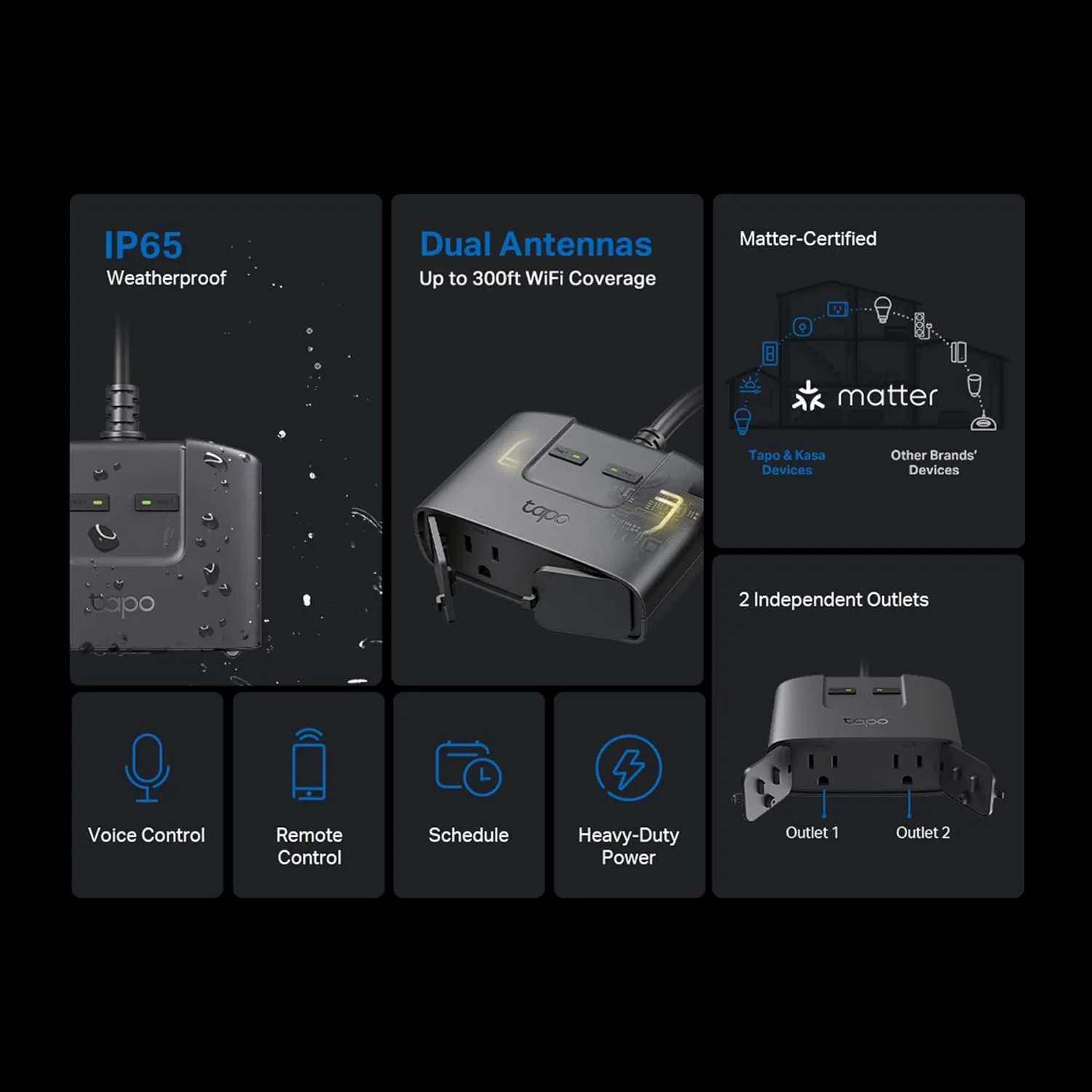 1773789538 549 TP Link Tapo Matter Outdoor Smart Plug 2 Individual Outlets IP65