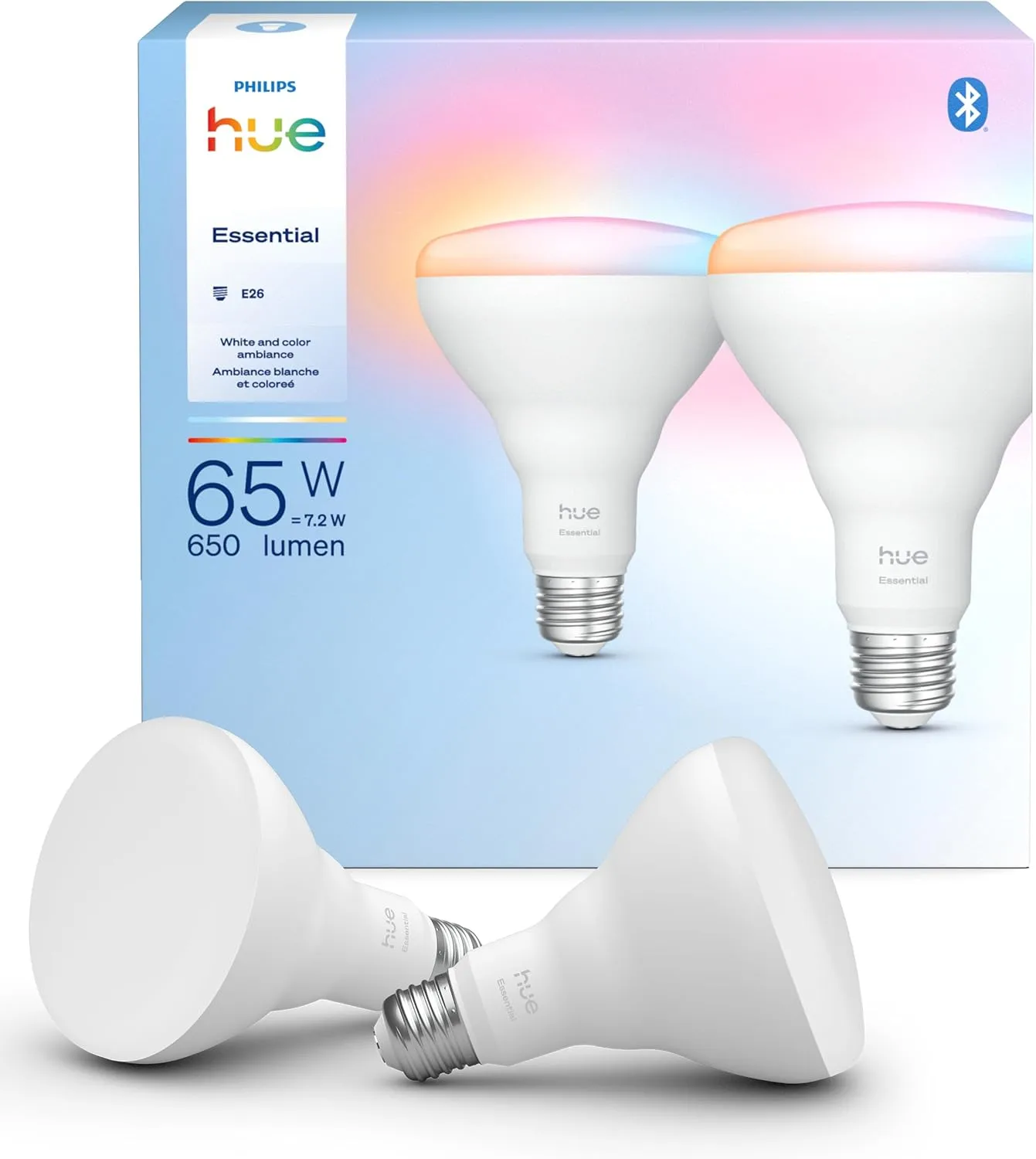 Philips Hue Essential Smart LED BR30 Bulb 2 Pack White and