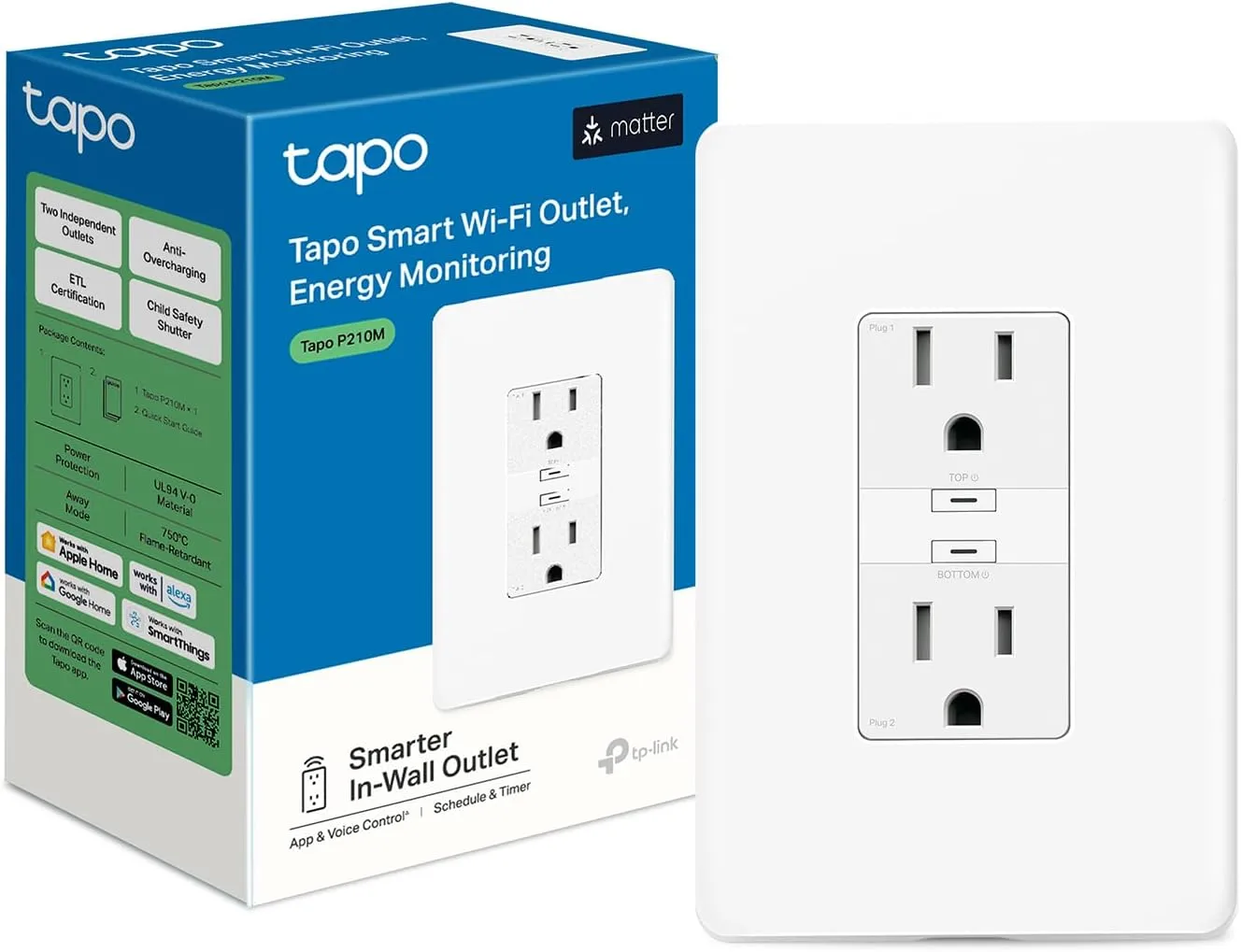 Tapo Smart Plug Wi Fi in Wall Outlet Matter Compatible Energy Monitoring