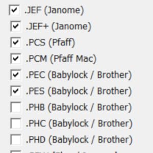 File type selection in Embrilliance Thumbnailer
