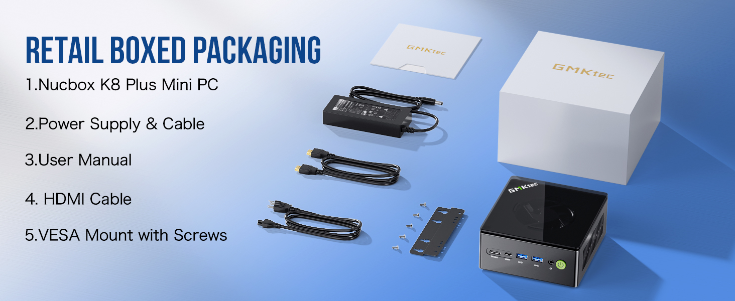 mini pc ryzen 7 8845hs retail boxed packaging hdmi cable power supply adapter user manual vesa