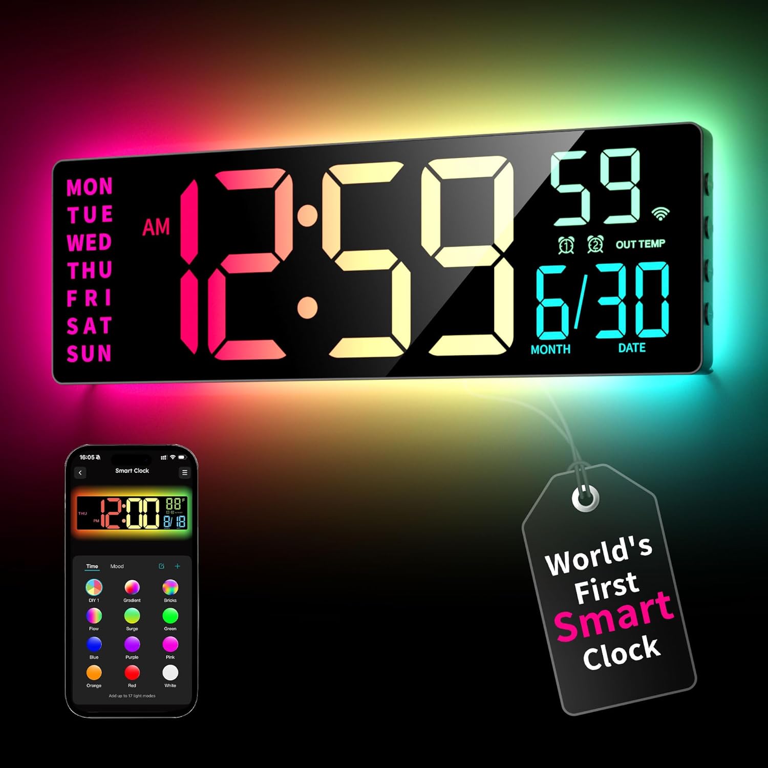 Smart Digital Wall Clock with App Control 165 Large RGBIC.jpg